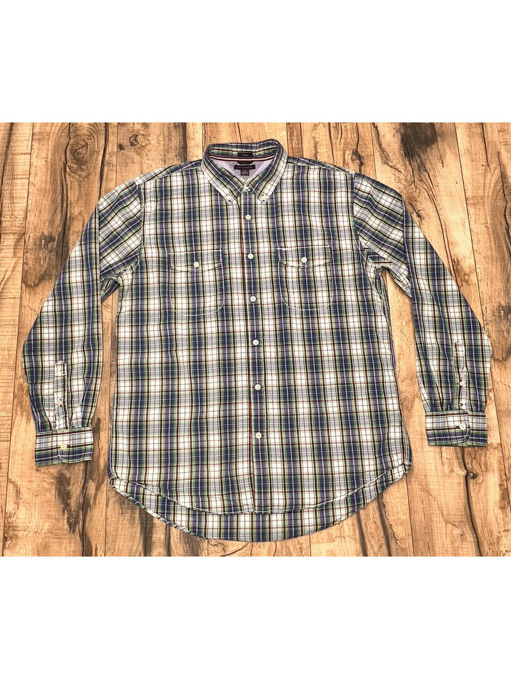Tommy Hilfiger Trim Fit Western Style Pocket Long Sleeve Button Up Shirt Large .